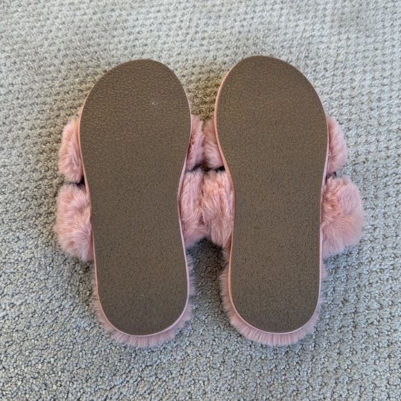 NWOT Anthropologie Maeve Faux-Fur Open-Toe Bow Slippers Pink Size Medium - Picture 6 of 7